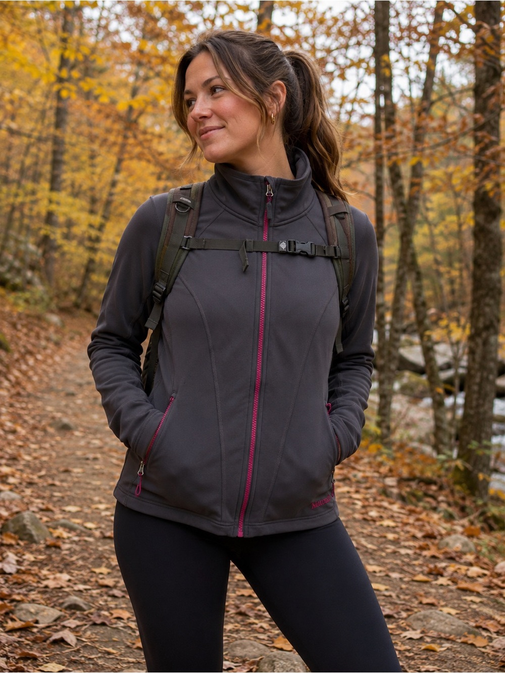 Marmot Women’s Stretch Fleece Jacket Gray Pink Size Small Hiking Outdoors Layers